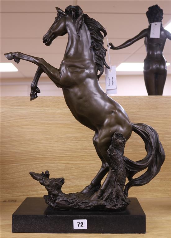After Barye. A bronze of a rearing horse, height 56cm